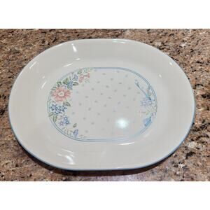 Corelle Blue Symphony 12 1/4" x 10" Platter Blue Stripe Peach Flower
